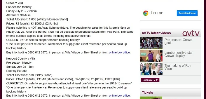 aston villa newport ticket
