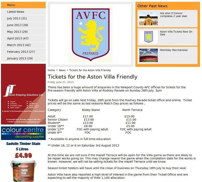 NewportCounty Villa tickets