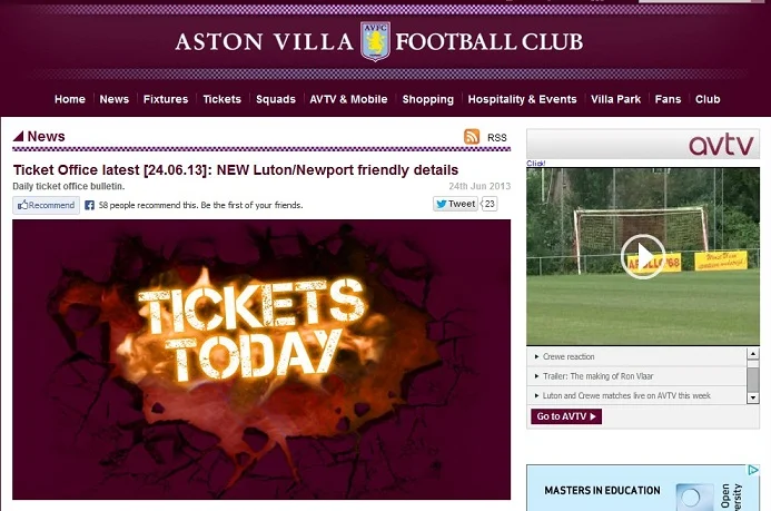 Villa Ticket Sales Newport