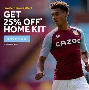 25% off Aston Villa home shirt sale