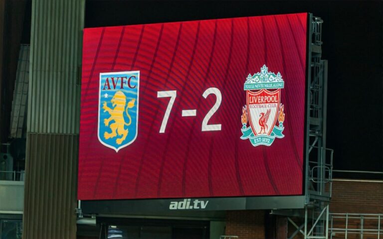 Aston Villa 7 Liverpool 2 Scoreboard picture