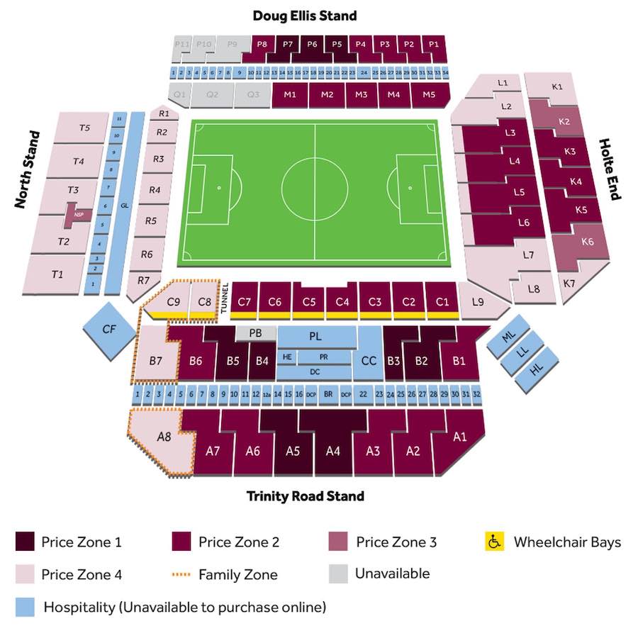 Aston Villa seating zones 2022