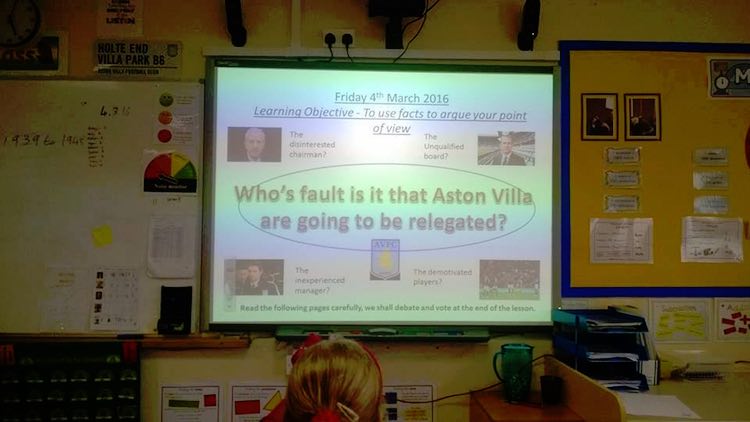 teaching aston villa at school relegated