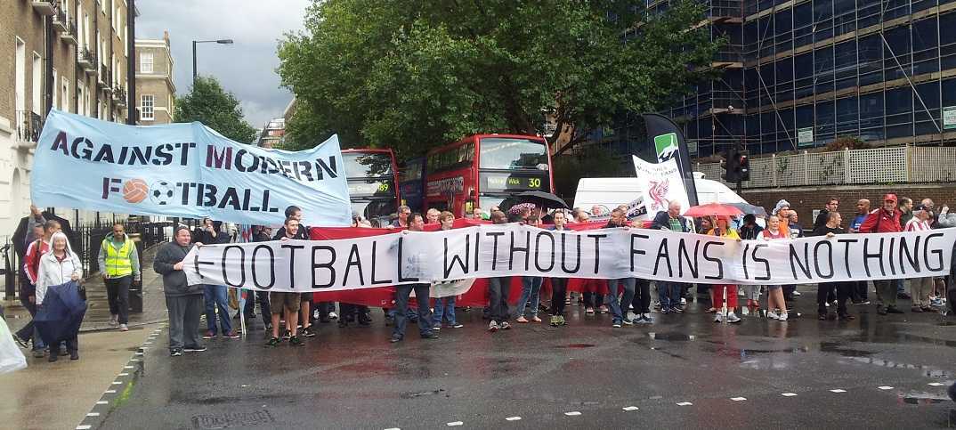 football supporters march premier league offices