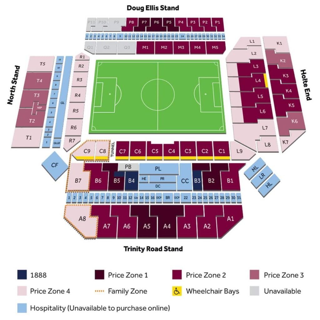 1888 seat placement in Villa Park seating plan