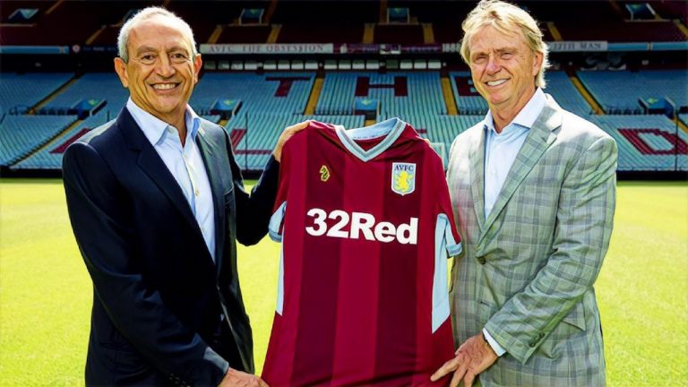 Wes Edens and Nassef Sawiris with Aston Villa shirt