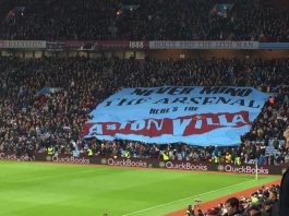 never mind the arsenal here's the aston villa surfer flag on holte end